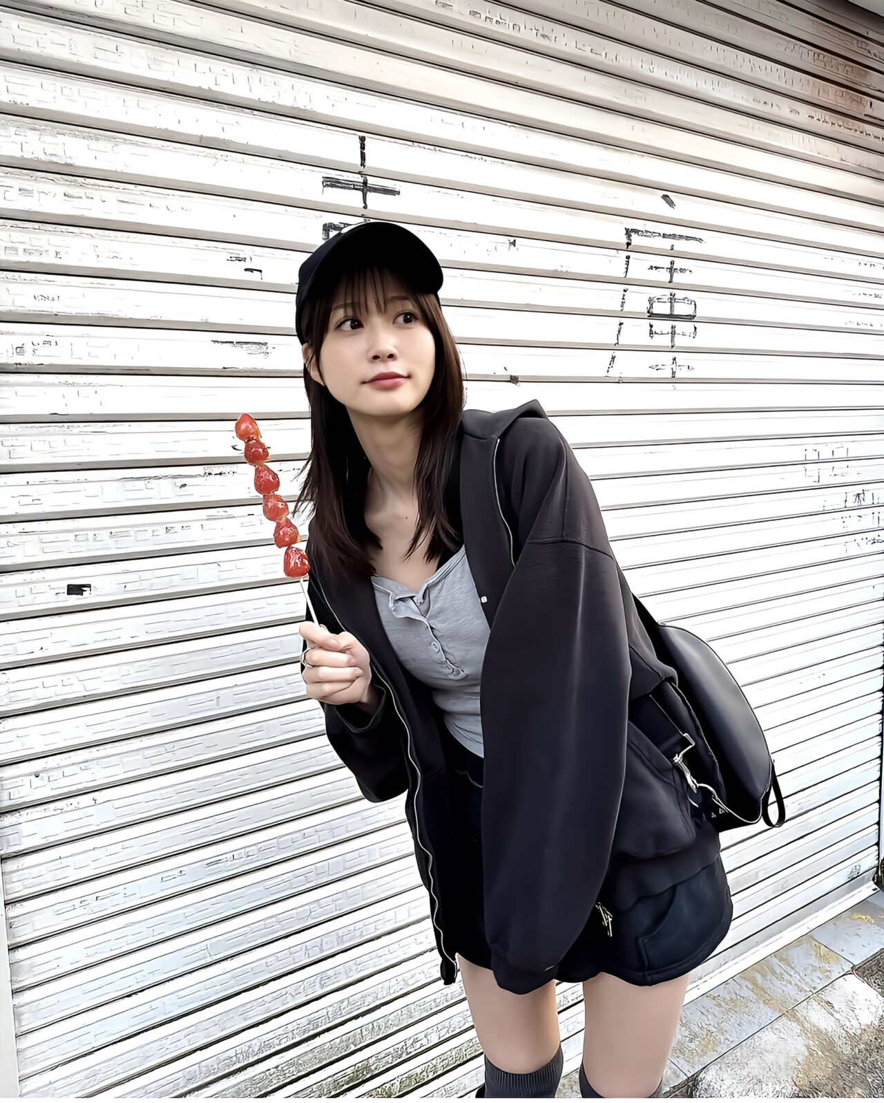 ニーハイソックスを履いた女性が立っている